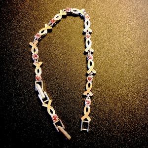 Silver tone pink ribbon 🎀 cancer awareness bracelet with matching extender